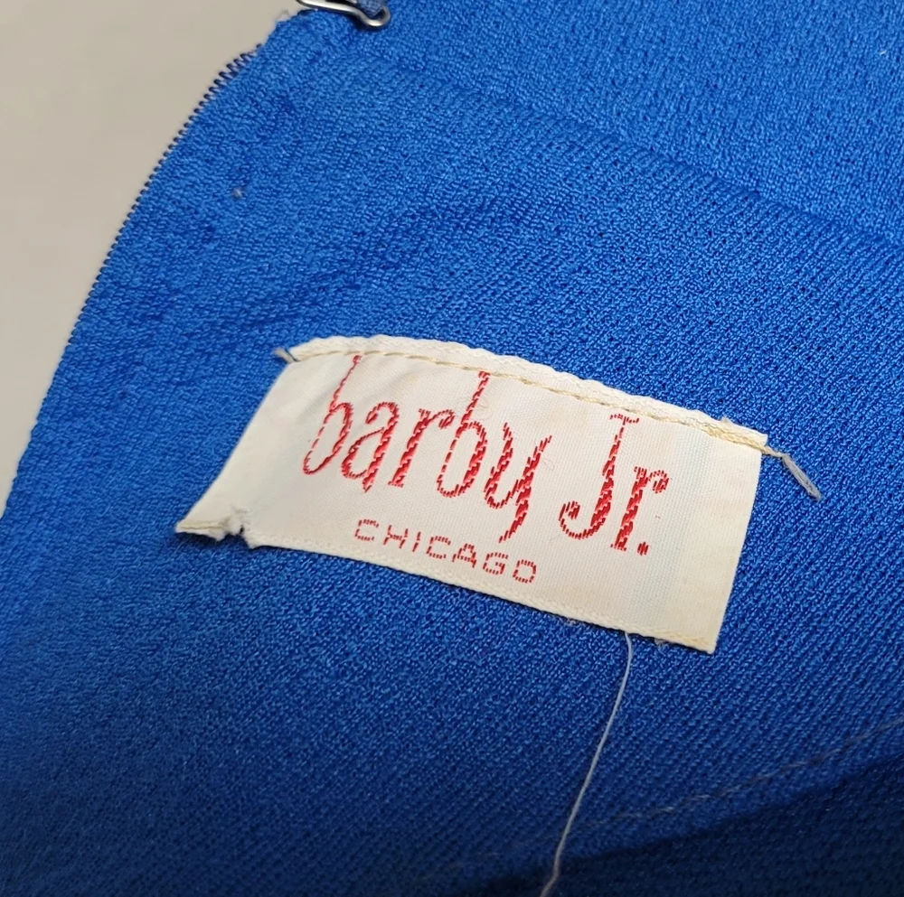 Barby Jr Vintage 60s Royal Blue Mockneck Tie-Waist Button Micro Mini Dress M - Picture 10 of 11